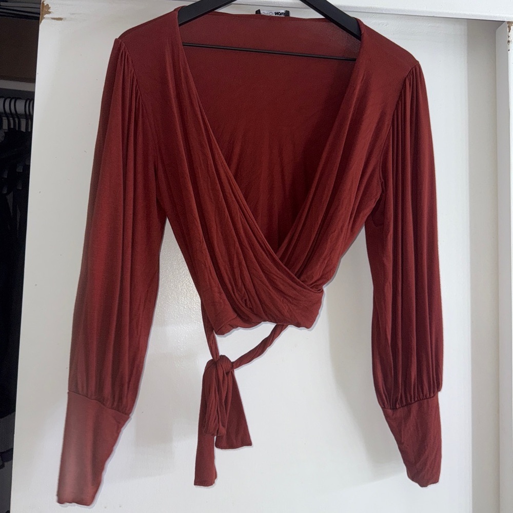 Fashion Nova Elegant Rust Wrap Top - Picture 2 of 5